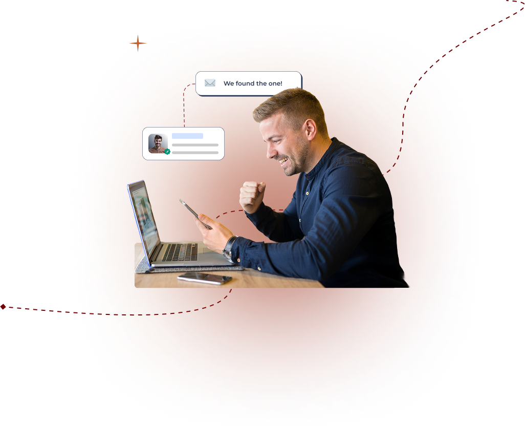Professional working at desk with laptop showing hiring success